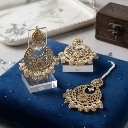 Turkish Design Gold Plated Blue Crystal Earrings Set 3 Pcs