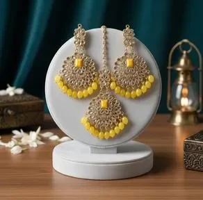 Turkish Design Gold Plated Crystal Earrings Set Yellow 3 Pcs