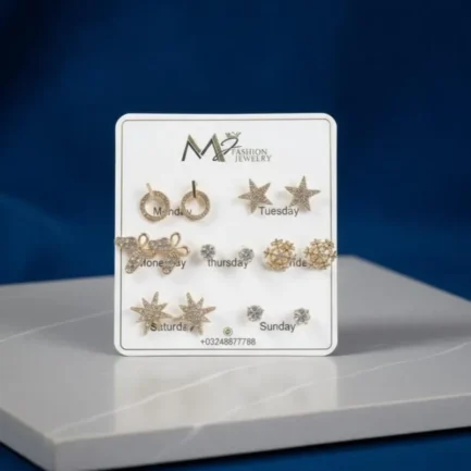 7 Pair Gift Box Modern Design Stainless Steel Gold Plated Crystal Tops