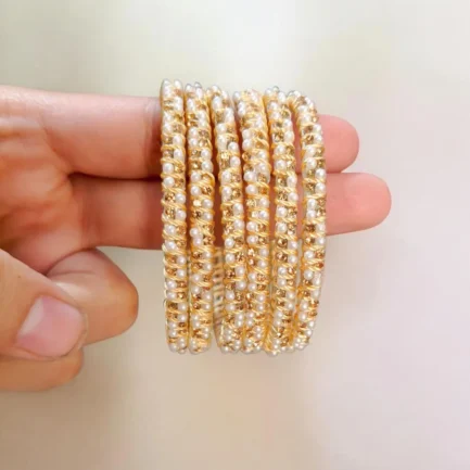 6 Pcs Golden Crystal Kara Bangle Set for Women