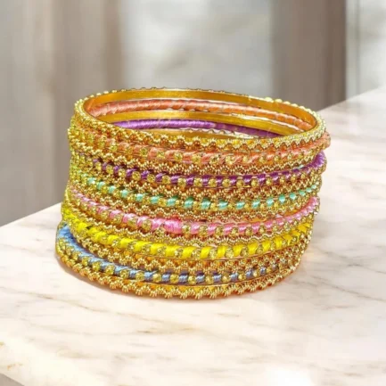 12 Pcs Metal Funky Gold Plated Crystal Kara Bangle