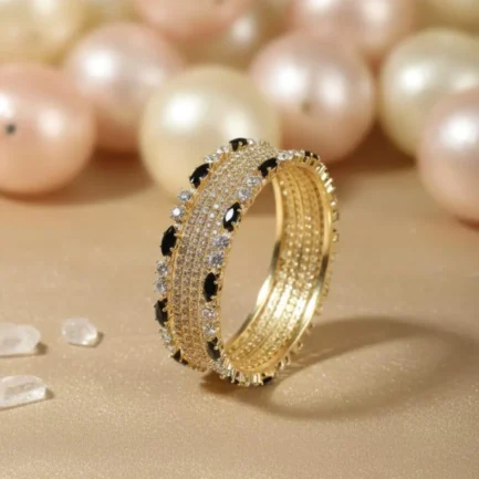 6 Pcs Gold Plated Crystal Kara Bangle Set for Women