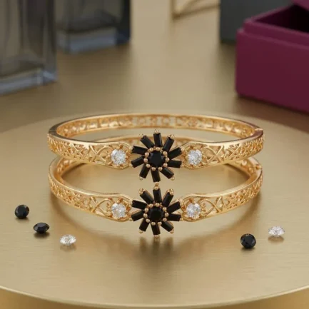 2 Pcs Modern Design Gold Plated Crystal Kara Bangle