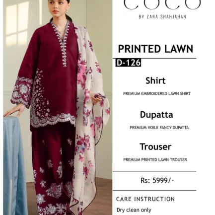 Red Embroidered Lawn 3Pcs Women Suit with Dupatta