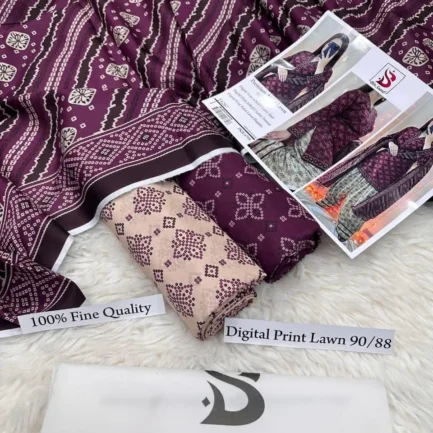 Purple Printed Lawn 3 Pcs Women Suit Set