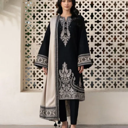 Black Embroidered Lawn 3Pcs Women Suit Set with Dupatta