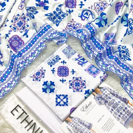 Women Unstitched Lawn Suit 3Pcs White Digital Print