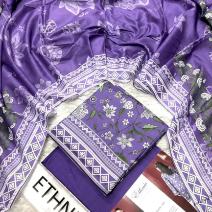 Purple Digital Print Women's 3Pcs Lawn Suit Set