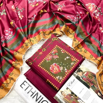 Maroon Digital Print Lawn 3 Pcs Women Suit Set