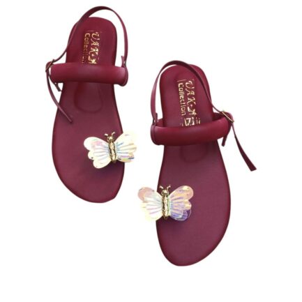 Maroon Women's Fancy Kolhapuri Chappal with Butterfly Decor