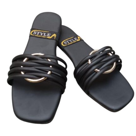 Women's Black Strappy Flat Sandals Casual PU PVC