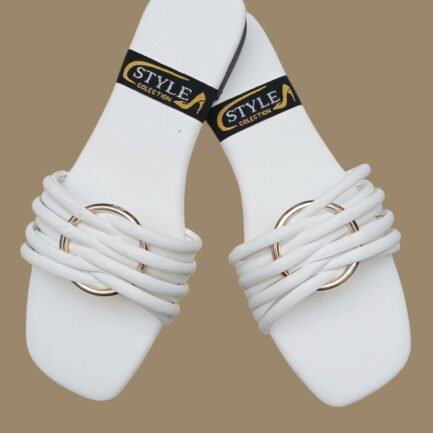 White Women's Casual Flat Slippers with Straps