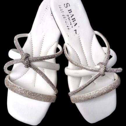 White Rhinestone Women's Formal Flats Size 7-10