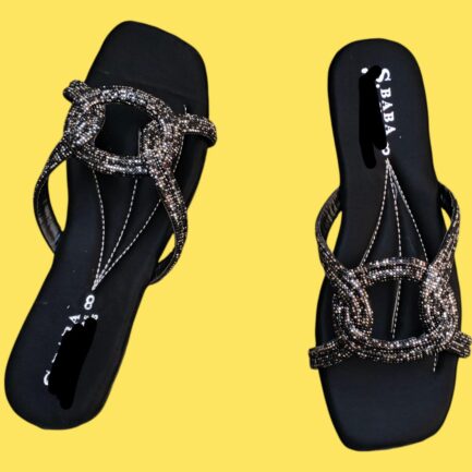 Women's Black Rhinestone Satin Formal Flats