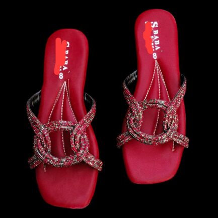 Women's Maroon Satin Rhinestone Formal Flats