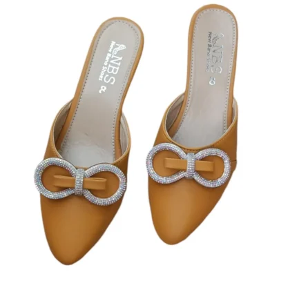 Mustard Rhinestone Bow Heels Women Semi Formal