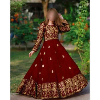 Maroon Embroidered Maxi Set with Gold Work for Eid Party – Markaz