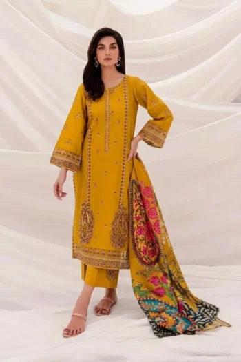 Mustard Embroidered Lawn 3Pcs Set — PKR 3,570 – Markaz
