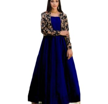 Royal Blue Shamoz Silk Maxi Suit with Golden Embroidery – Markaz